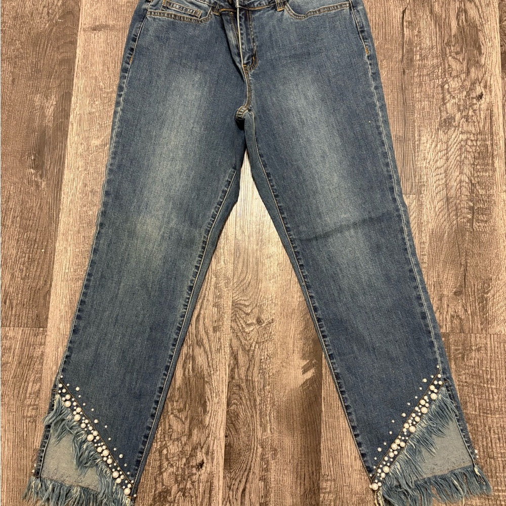 Blue Fringed Women's Jeans